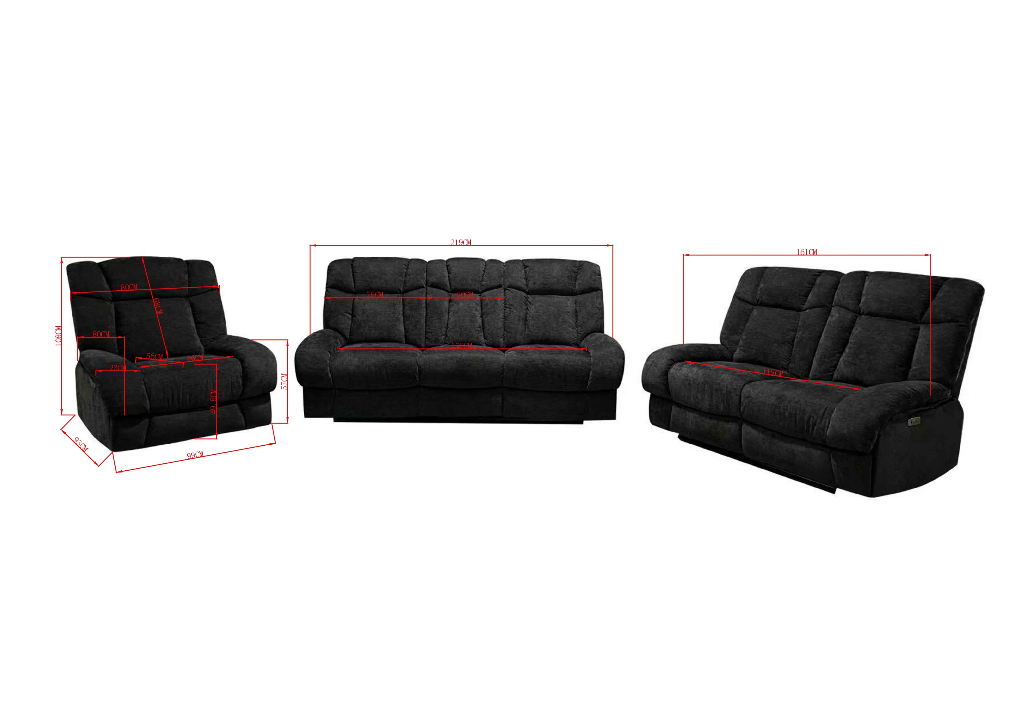 Harlow Fabric 1 Seater Electric Recliner Set Grey