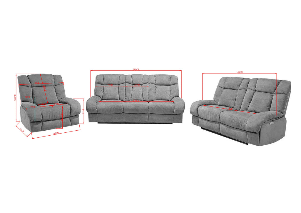 Harlow Fabric 2+3 Seater Electric Recliner Set Silver