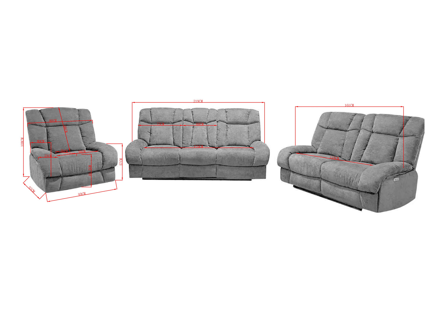 Harlow Fabric 2 Seater Electric Recliner Set Silver