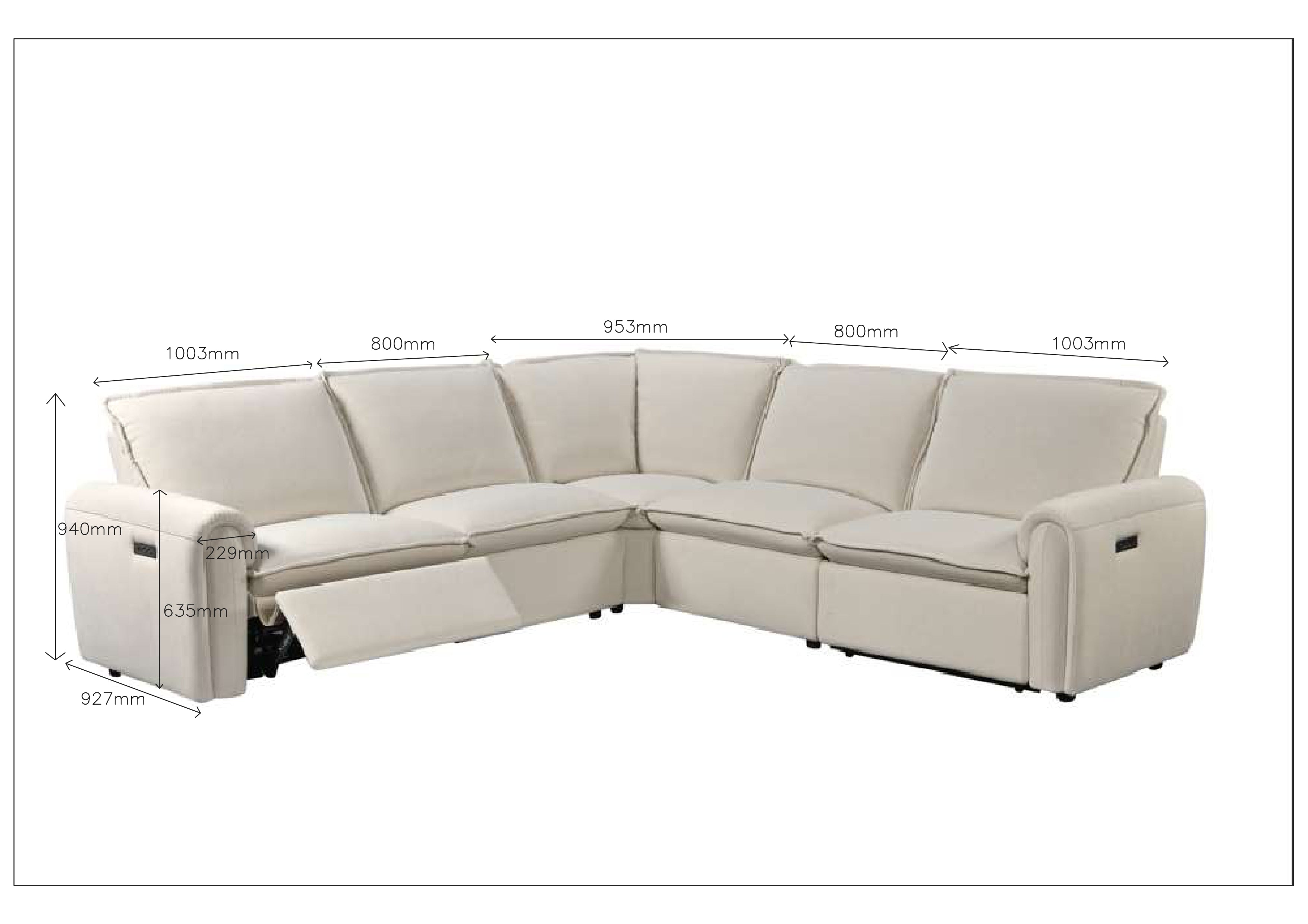 Chicago 5 seater Electric Corner Feather Filled Seats
