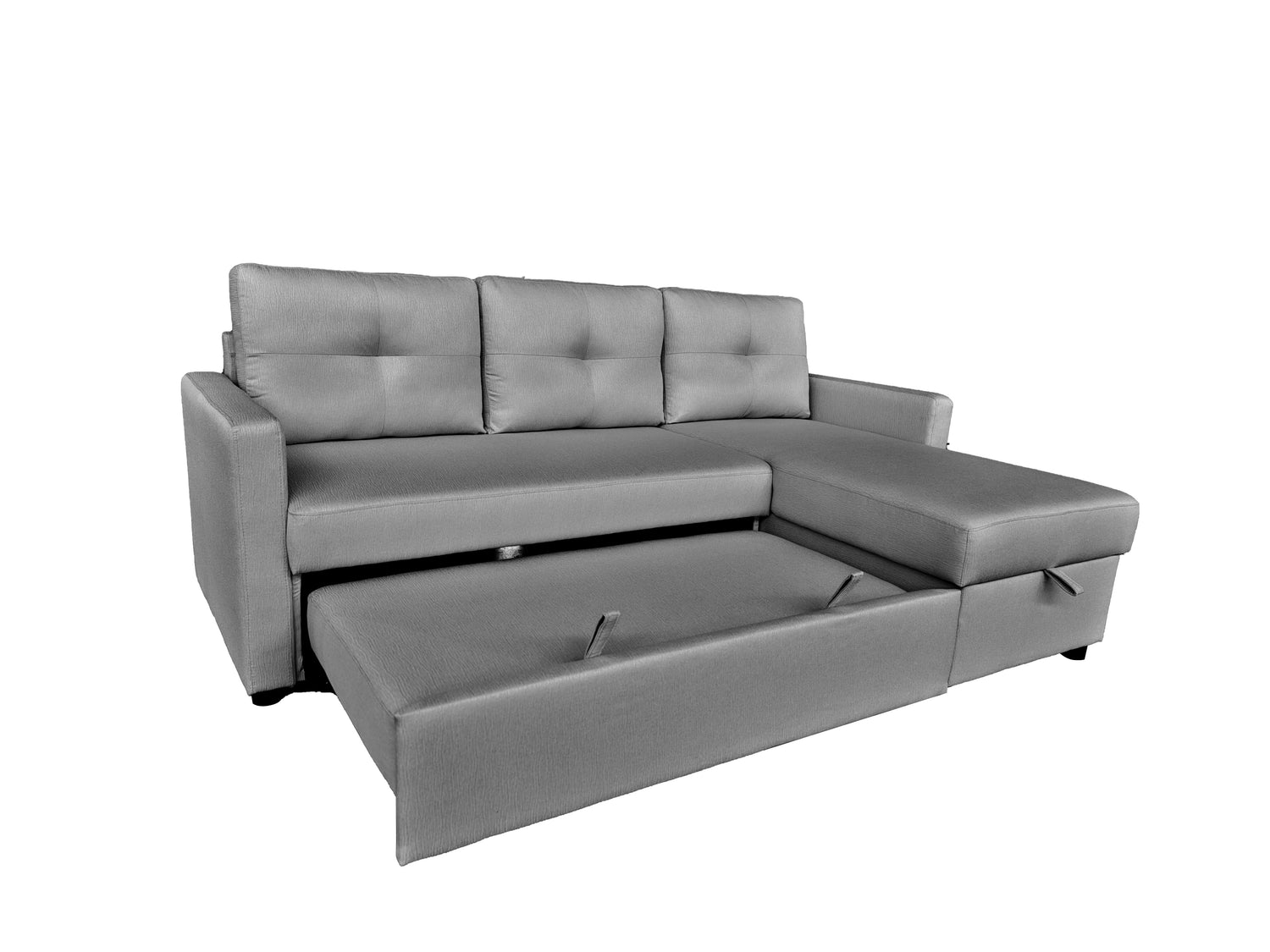 Retro Universal Corner Pull Out Sofa bed with storage chase Silver