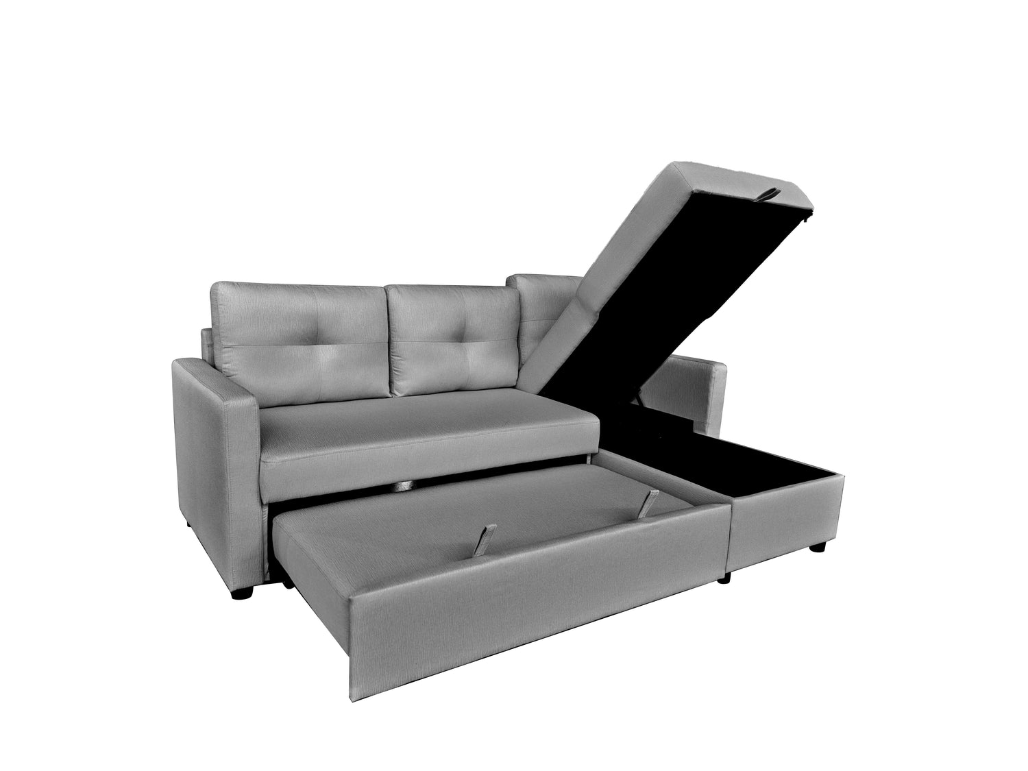 Retro Universal Corner Pull Out Sofa bed with storage chase Silver