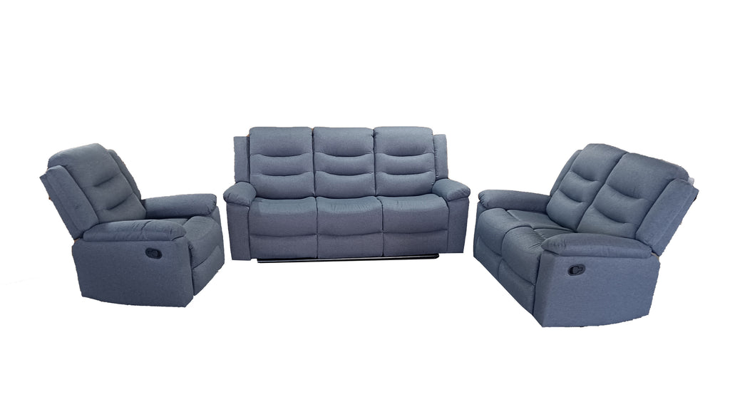 Sorrento 3 Seater Manual Recliner Fabric Grey