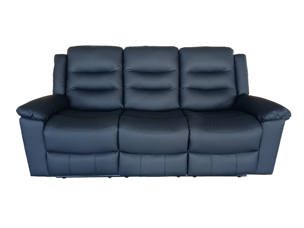 Roma 3 Seater Manual Recliner Anti Scratch Leather Black