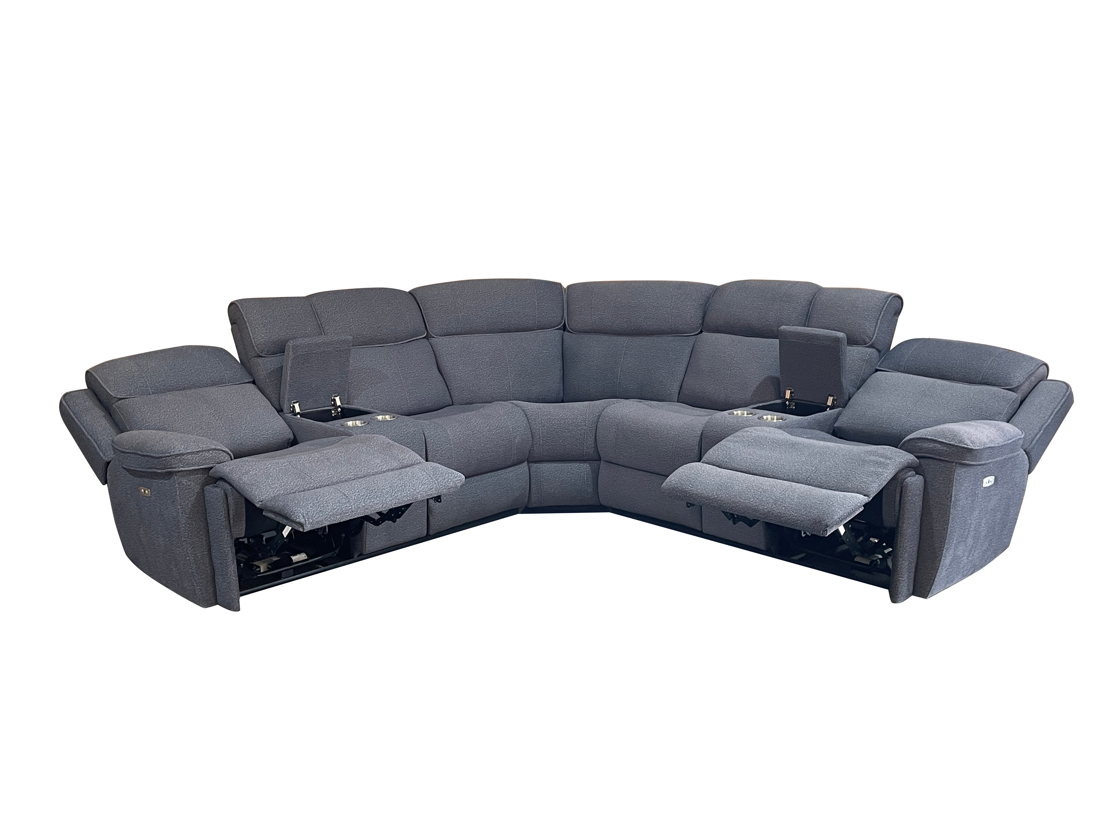 Hannah Fabric Corner Electric Recliner with cupholders and Console Box Grey