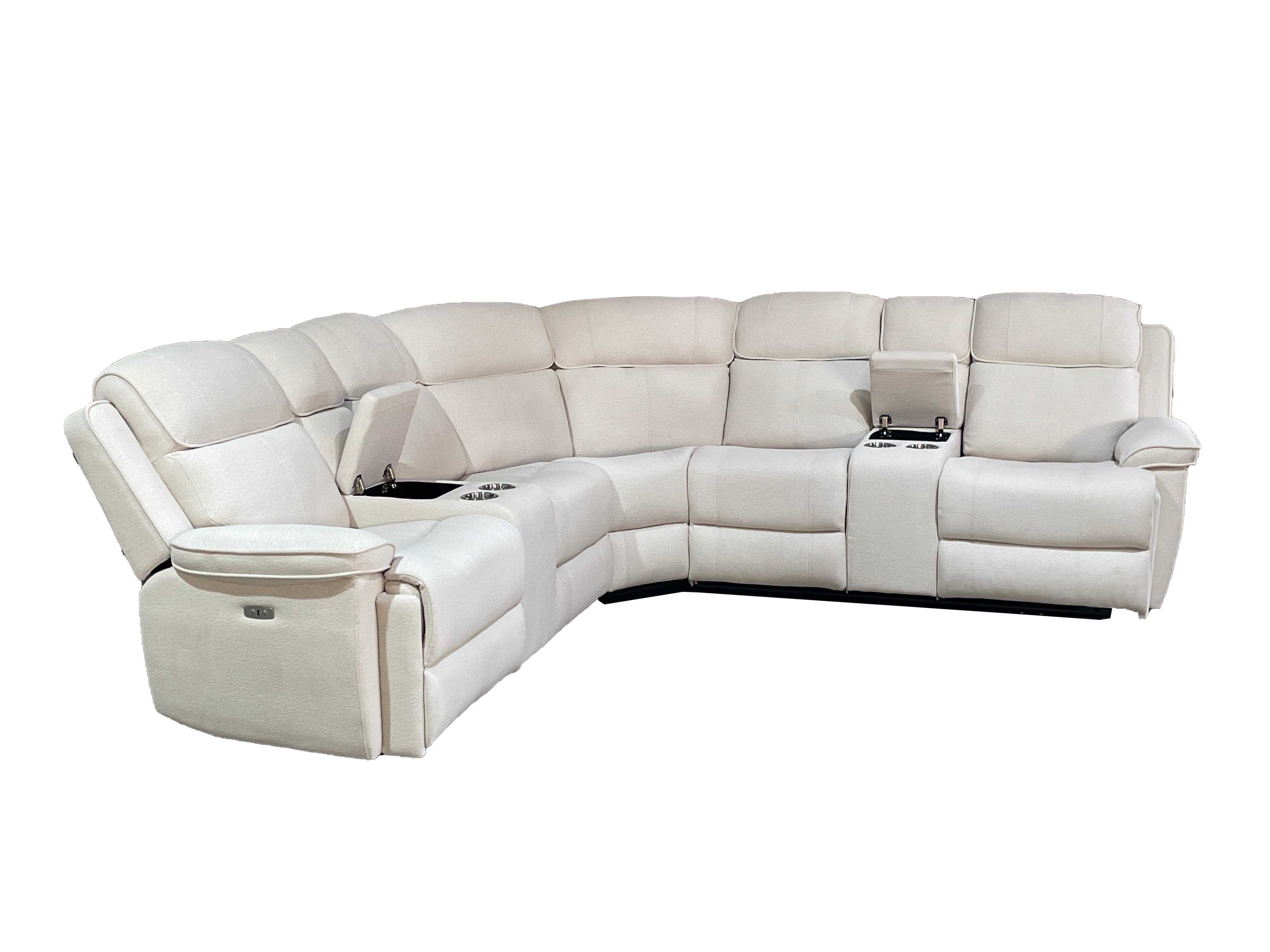 Hannah Fabric Corner Electric Recliner with cupholders and Console Box cream