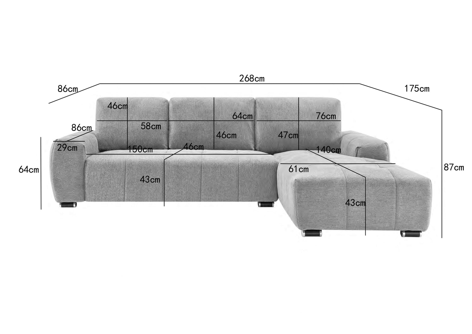 Zuma Right Hand Corner Sofa Silver