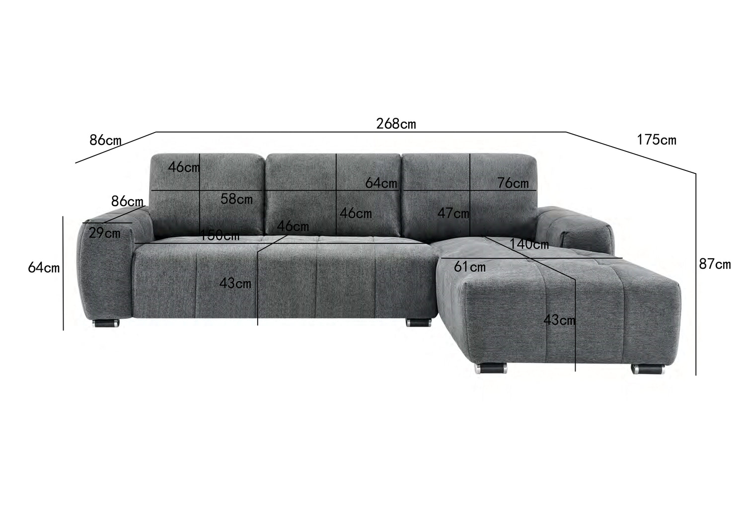 Zuma Right Hand Corner Sofa Grey