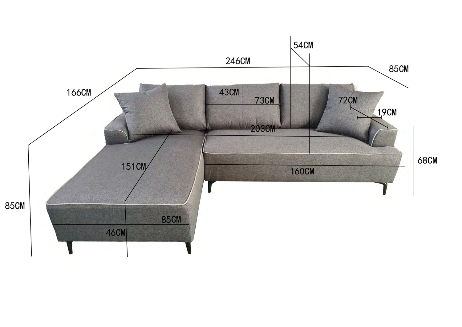Aero Right Hand Corner Sofa Grey