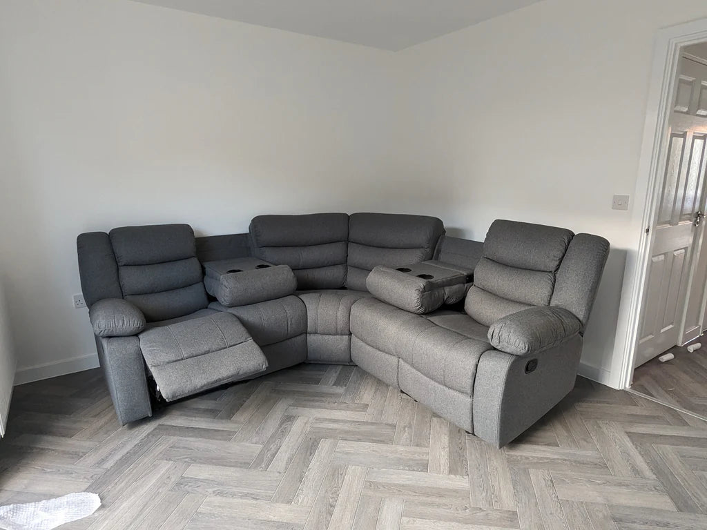 Sorrento Fabric Corner Recliner Sofa With Cup holder – Grey