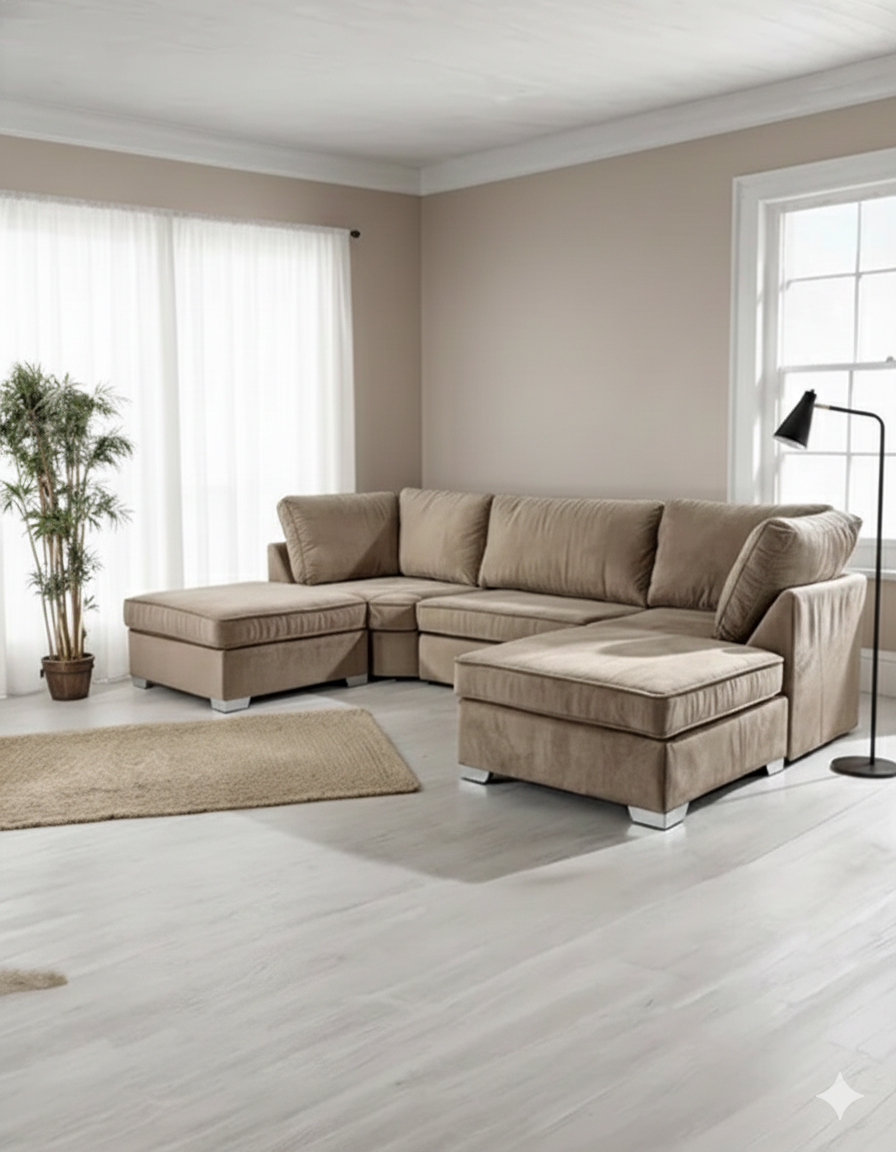 Prime Ushape Fullback Sofa Plush Velvet Mink