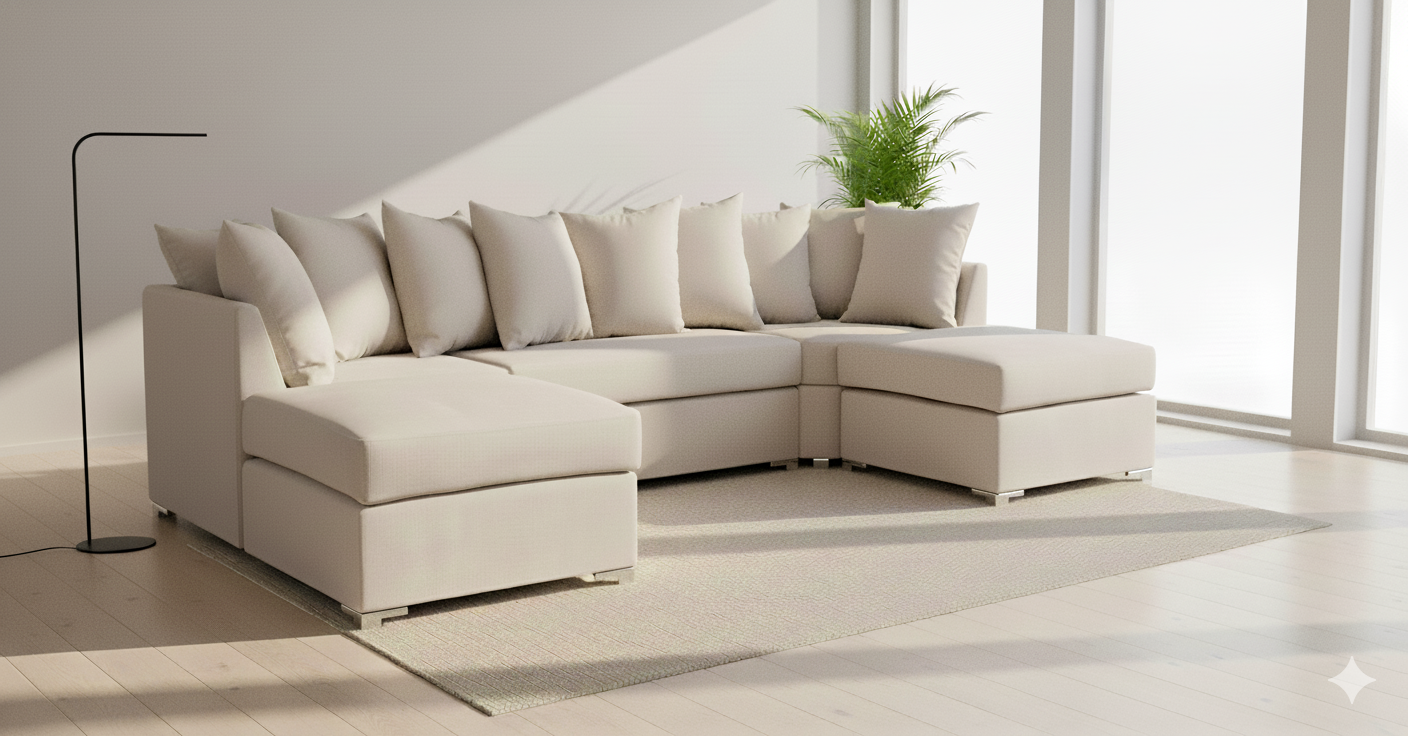 Prime Ushape Scatterback Sofa Plush Velvet Cream