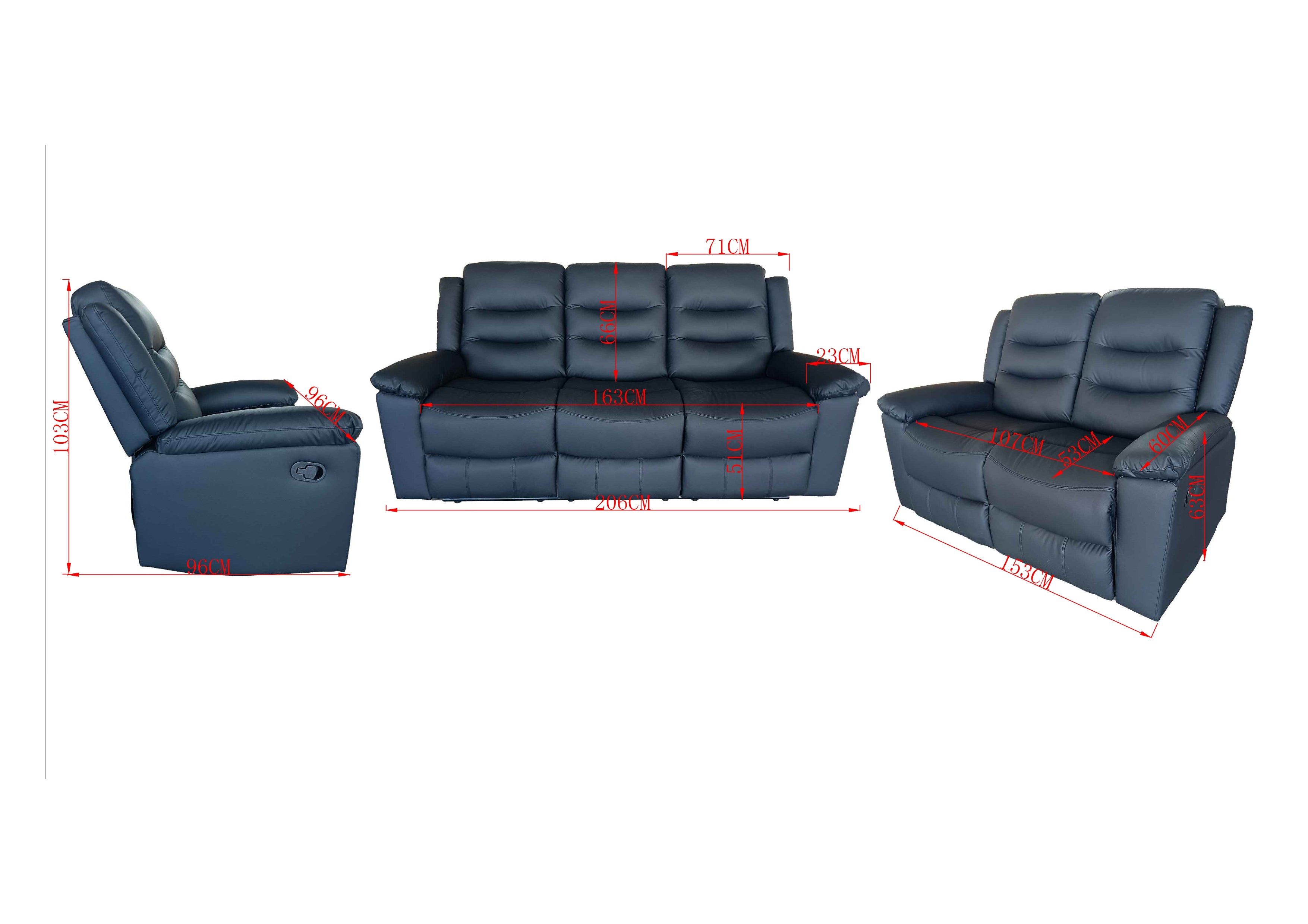 Roma 1 Seater Manual Recliner Anti Scratch Leather Black