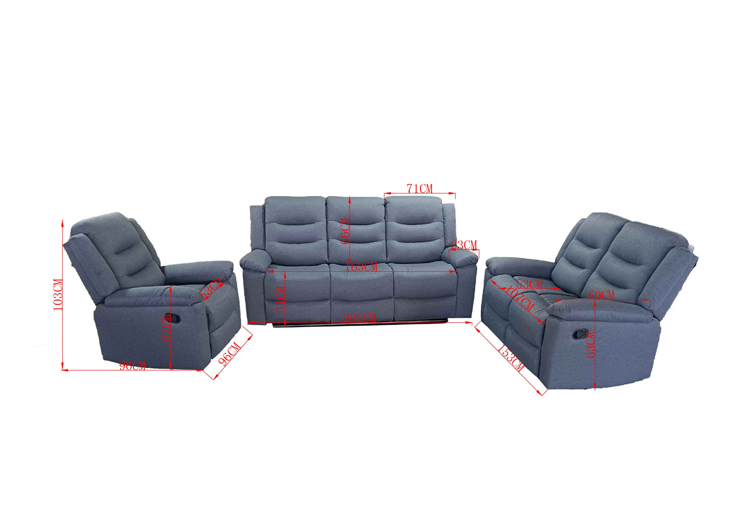 Roma 2 Seater Manual Recliner Fabric Grey