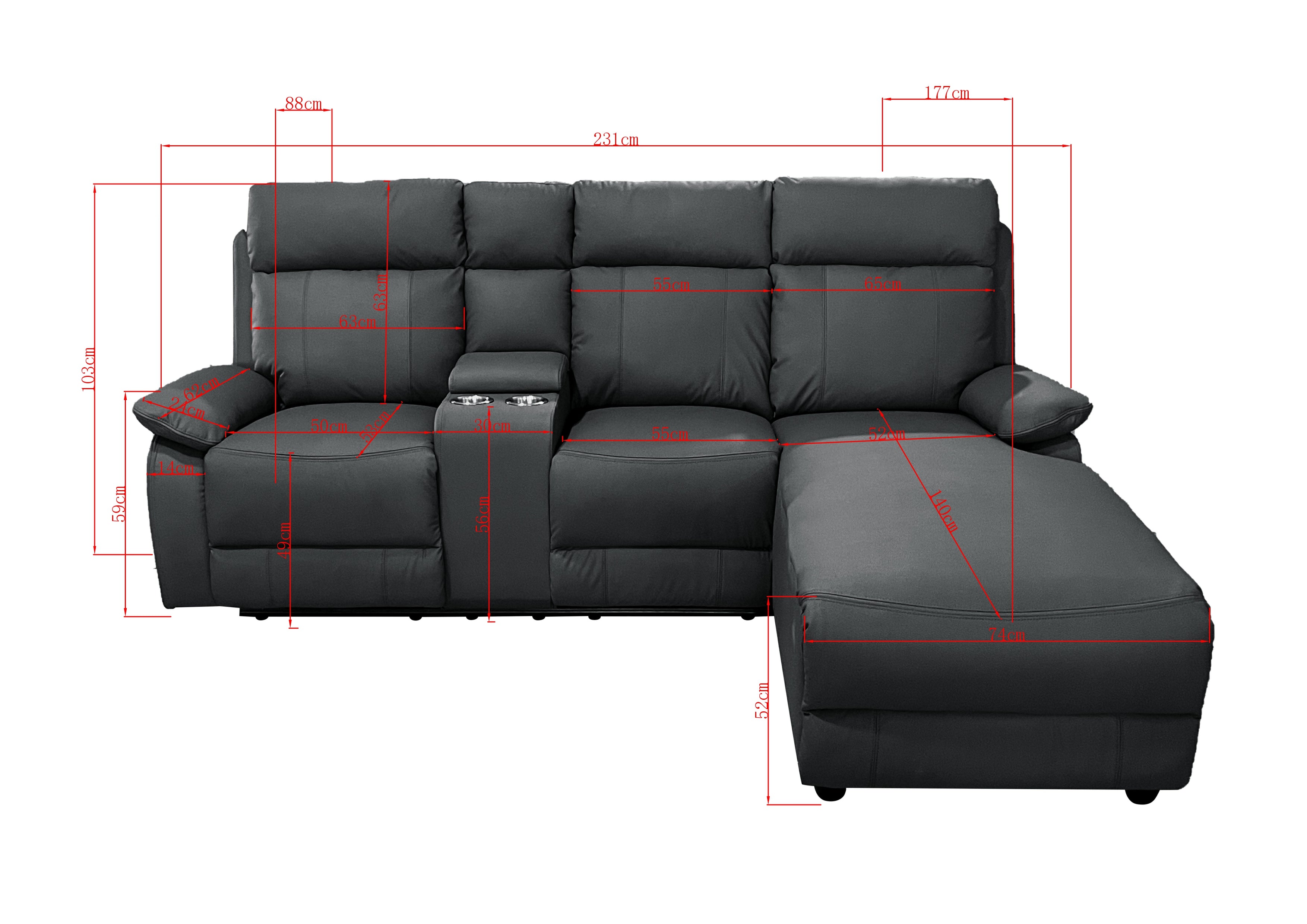 Harrison Anti scratch Leather Manual Recliner Right hand Corner Black