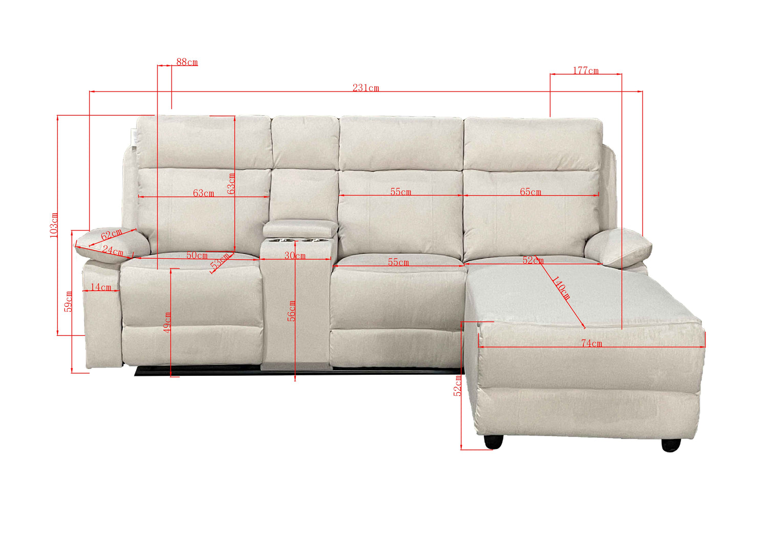 Harrison Fabric Manual Recliner Right hand Corner Cream