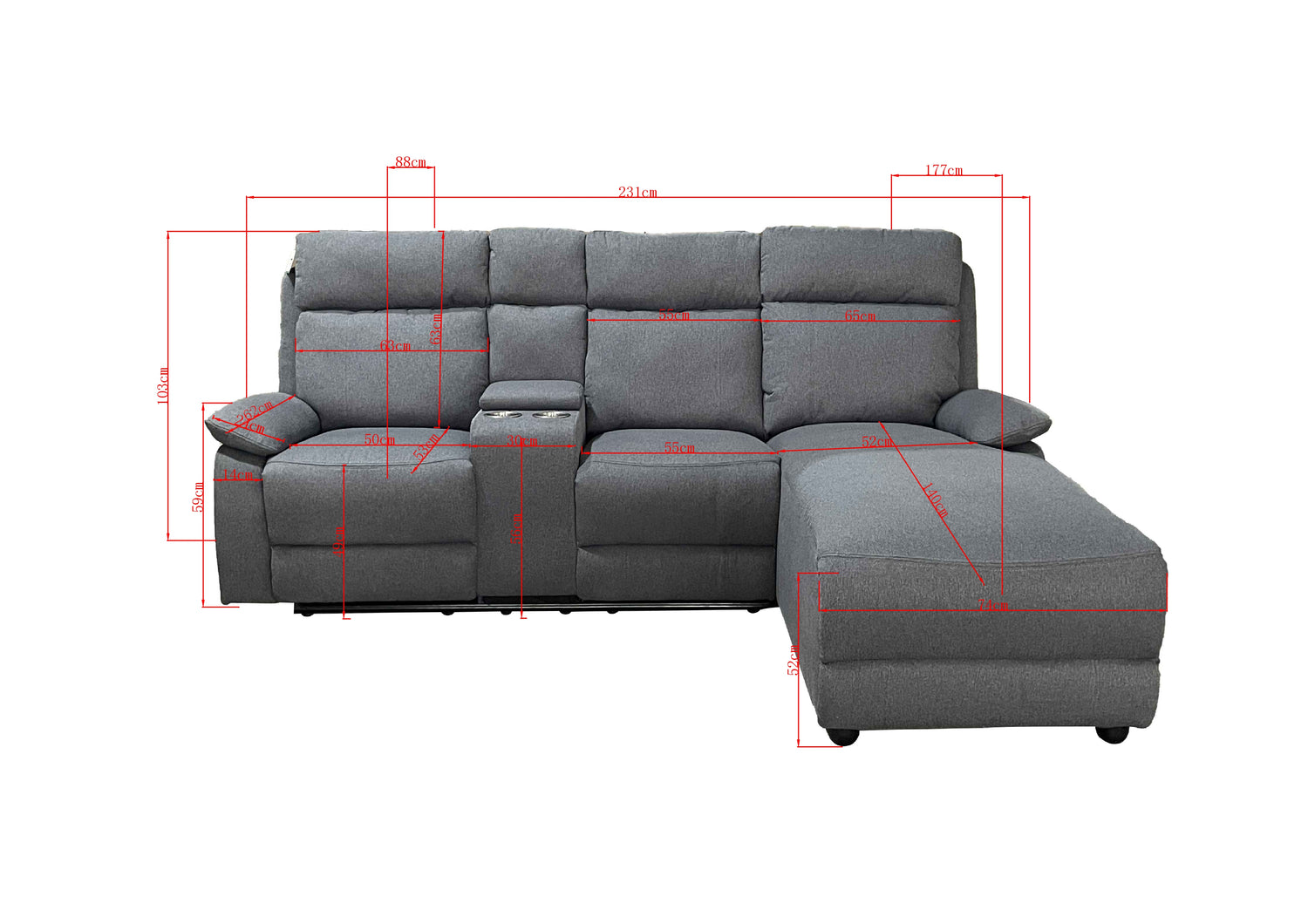 Harrison Fabric Manual Recliner Right hand Corner Grey