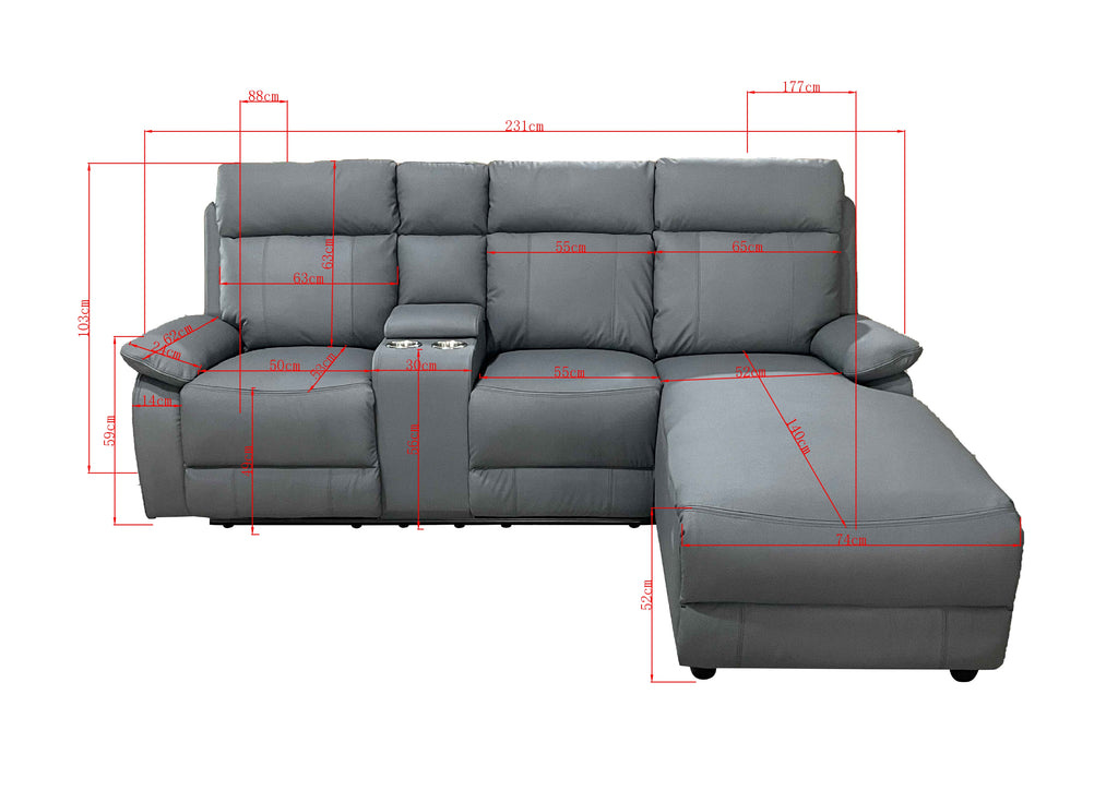 Harrison Anti scratch Leather Manual Recliner Right hand Corner Grey