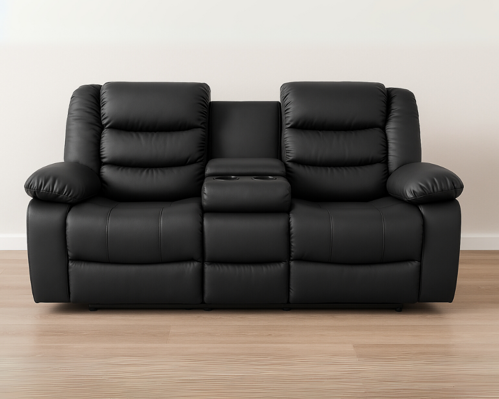 Roma Recliner 3+2 Black Faux Leather With cup Holder