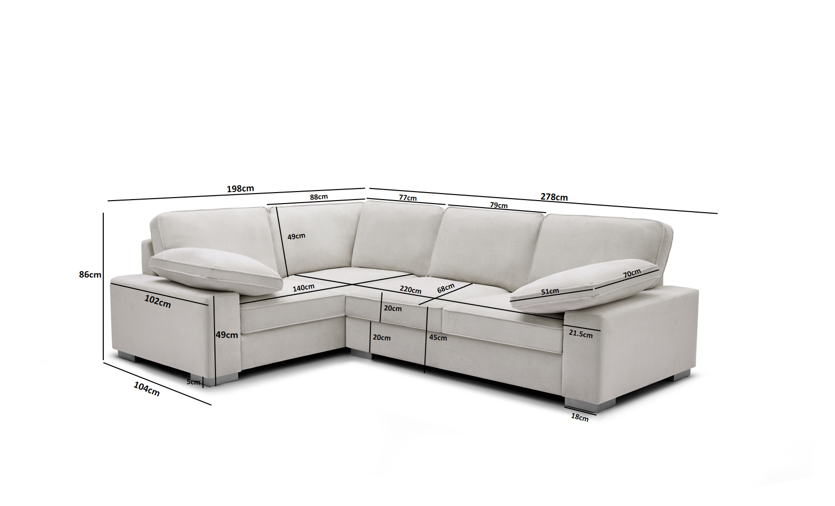 Ascot Left Hand Corner Sofa – Plush Black Velvet