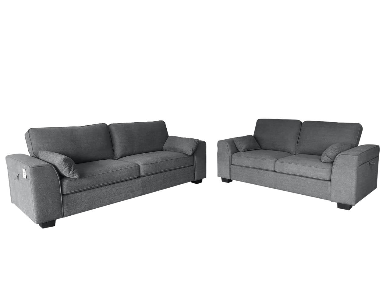 Henley 2 Seater Sofa Set with Cupholder on Side and and Storage Grey