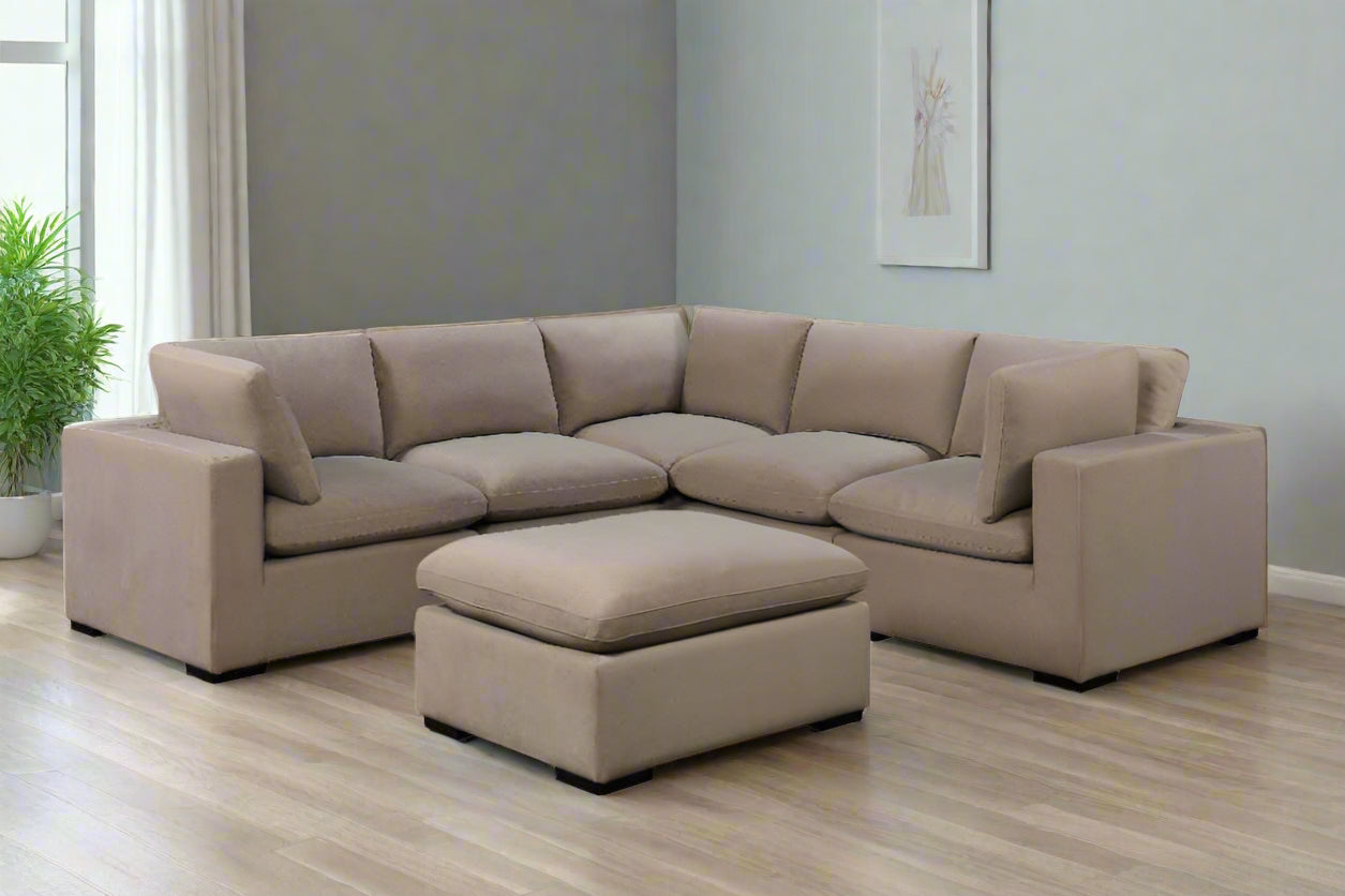 Cozy 5 seater Modular Corner Duck feather cushions Lush Cream