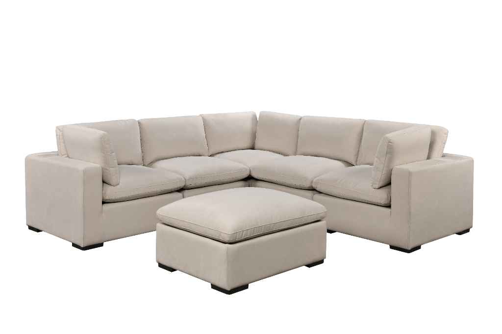 Cozy 5 seater Modular Corner Duck feather cushions Lush Cream